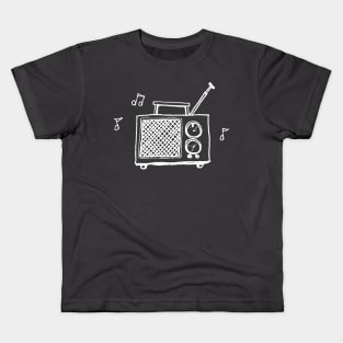 Transistor Radio Line Drawing in White Kids T-Shirt